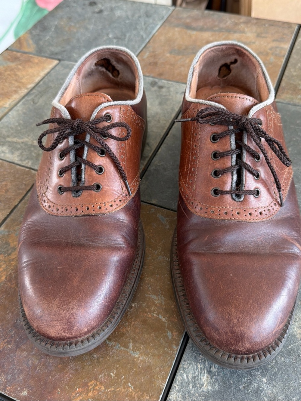 Croft & Barrow Men's Brown Italian Leather Lace-Up Oxfords Shoes Size 10